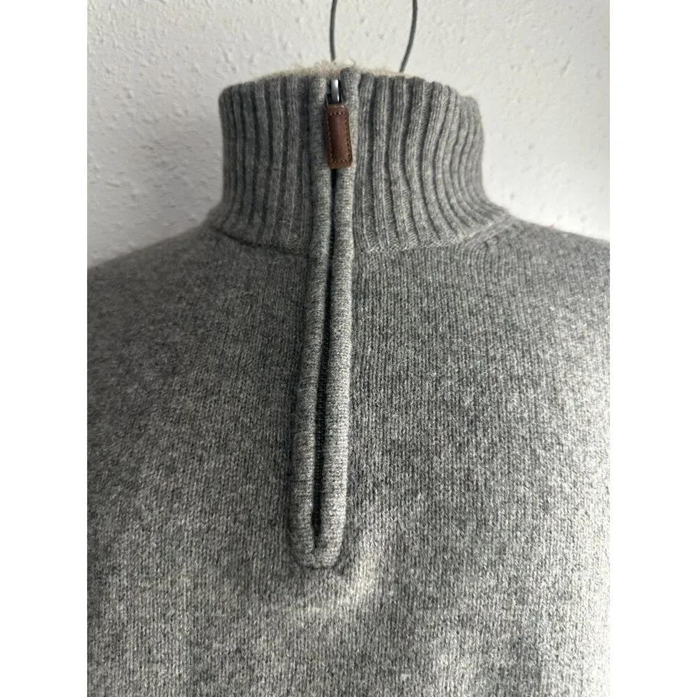 J. Crew Men Lamb Wool Sweater 3/4 Zip Cowl Neck Size M Casual Top Wool EUC